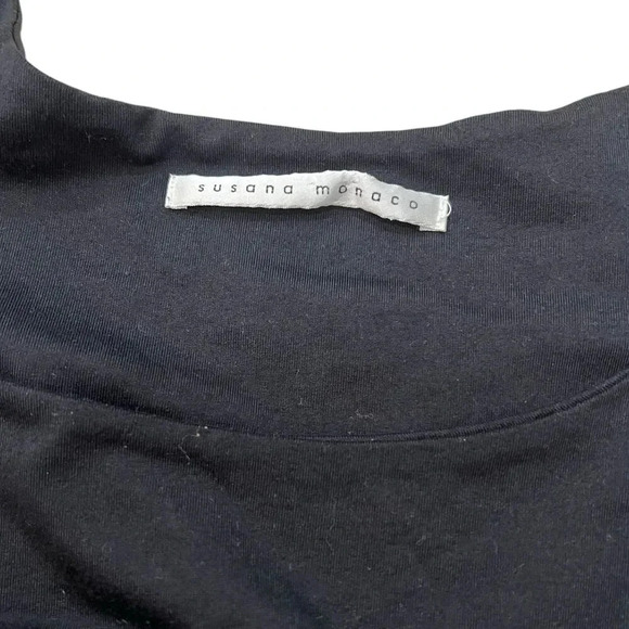 Susana Monaco Black 3/4 Sleeve Pleated Scoop Neck Mini Dress S - Picture 3 of 4